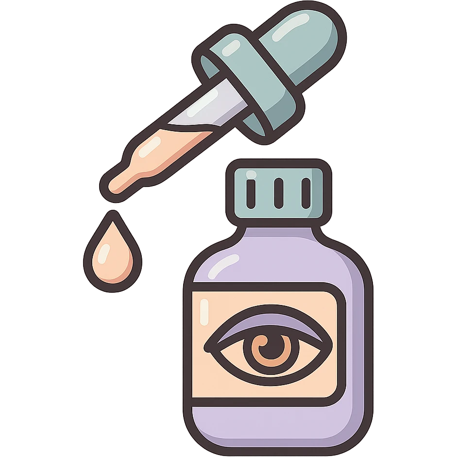 eye drops with pipette dropping a drop, vector look with shadows and highlights, detailed shading, thin clean outlines, soft rounded features, pastel palette #98B5BC #B5B3C1 #C9A3C9 #E4C0CA #F7DCD1 #F7C0AA, Japanese pop art, sticker look, highly detailed, transparent background emoji