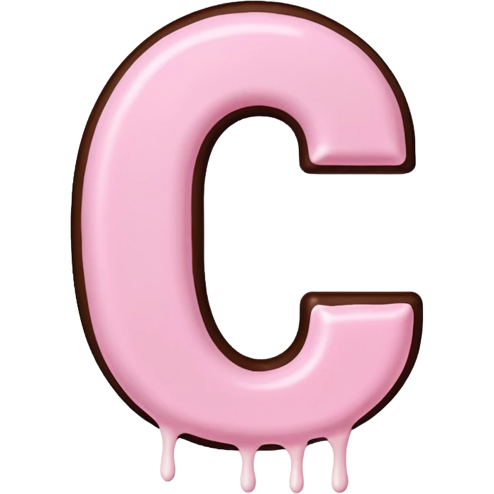 “Single pink bubble letter c, white outline, bottom dipped in chocolate with pink frosting drizzle, kawaii style, glossy, soft shading, clean outline, transparent background, Discord emoji size” emoji