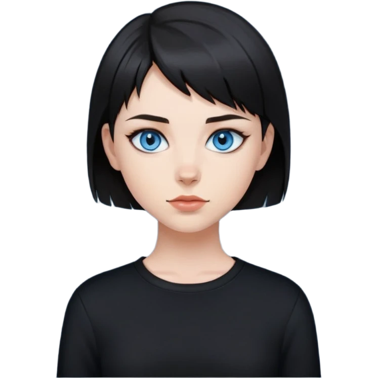 Girl with blue eyes black wolfcut short hair and black clothes  emoji