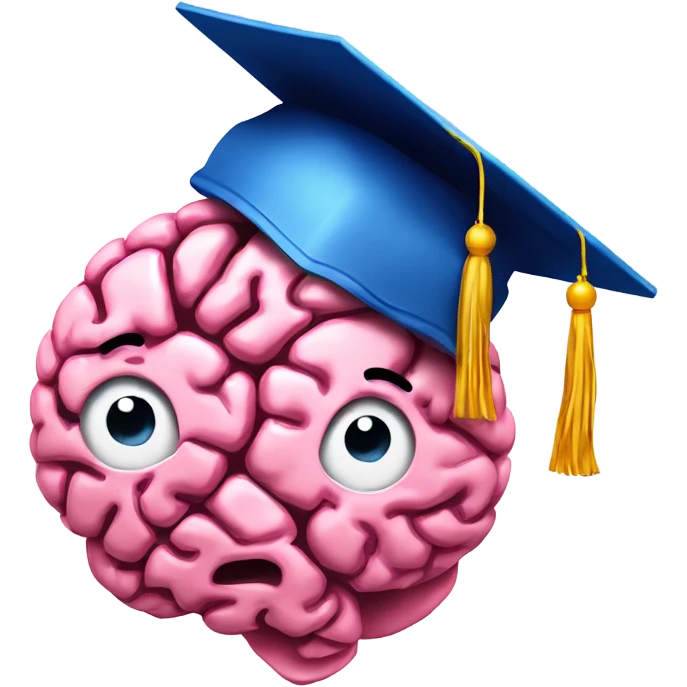 digital brain a pink graduation hat, do not humanize the brain, grad hat must be pink emoji