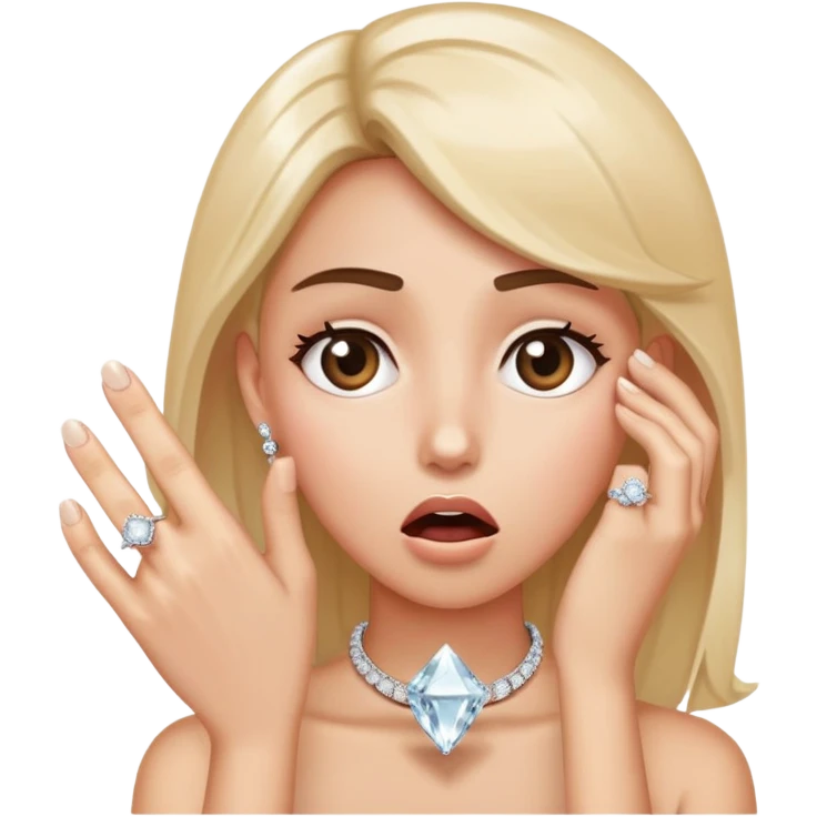 Shocked with hand on face and a diamond ring on it  emoji
