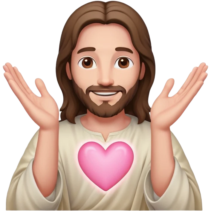 Smiling Jesus making light pink heart with hands emoji