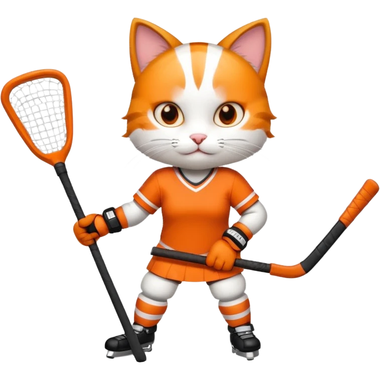 female cat hockey player with hockey stick emoji