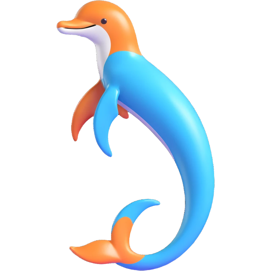 stylized and shiny 3D dolphin's tail with smooth curves emoji
