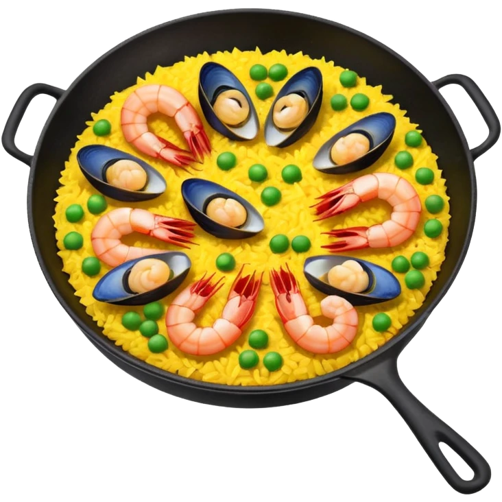 paella emoji, round pan with yellow rice, shrimp, mussels, and peas emoji