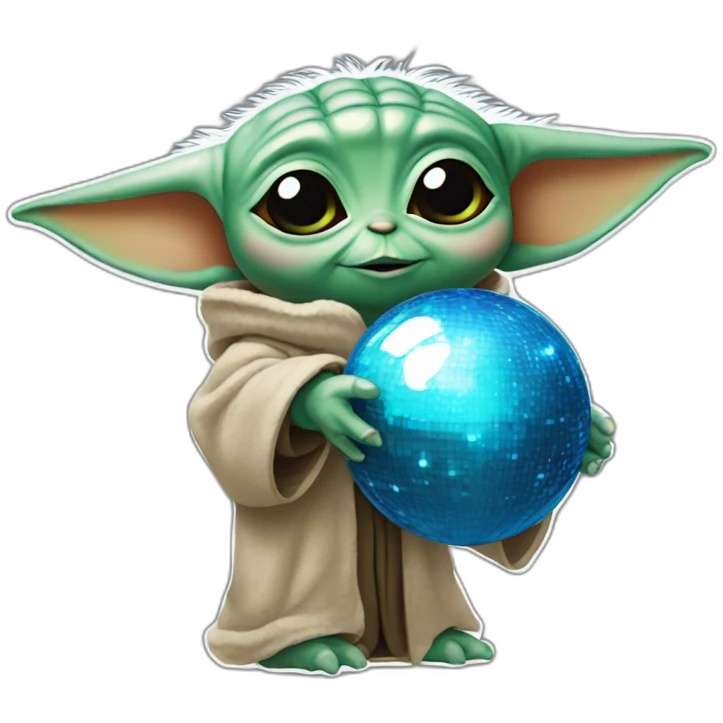 Baby yoda holding a disco ball emoji