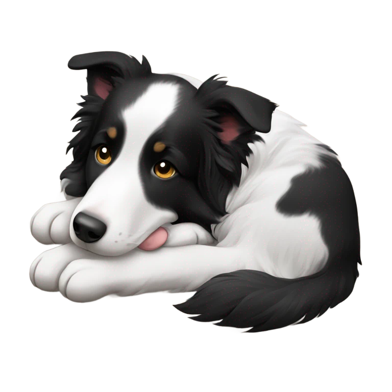 Sleeping black and white border collie emoji