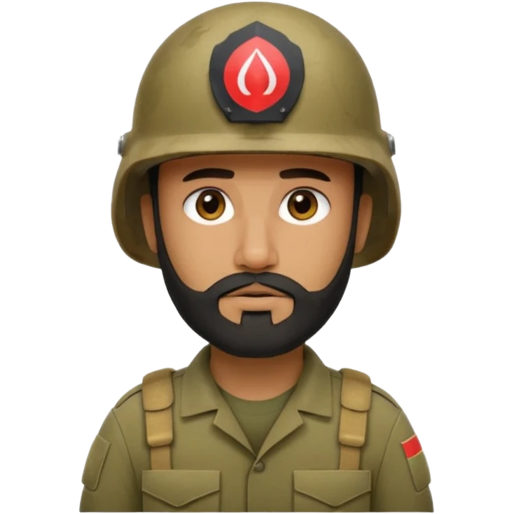 very tired, swarthy, Iraqi soldier in a helmet, helmet without insignia, with a beard emoji