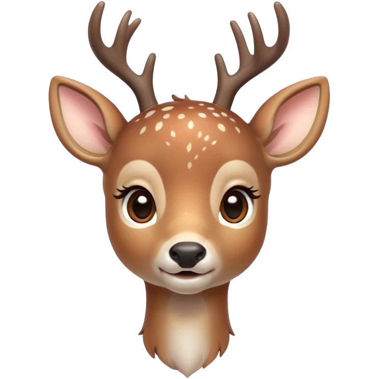Cinematic Cute Deer Portrait Emoji, Head tilted playfully and inquisitively, showcasing a delicate coat speckled with subtle white spots and gentle earth tones, round, sparkling eyes filled with curious wonder, Simplified yet irresistibly adorable features, highly detailed, glowing with a warm, friendly glow, high shine, affectionate and graceful, stylized with a touch of woodland whimsy, bright and endearing, soft glowing outline, capturing the essence of a mischievous yet loving fawn, so playful it feels like it could skip out of the screen into your arms! emoji