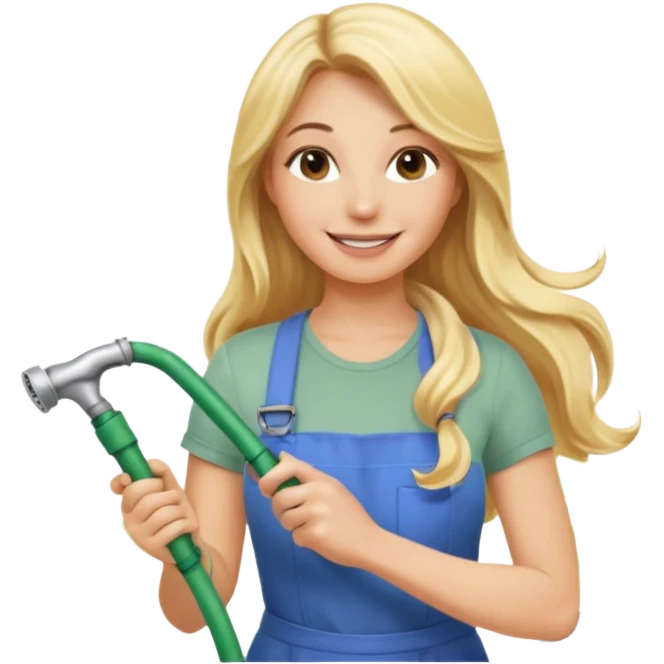 blonde long hair female gardener hose emoji