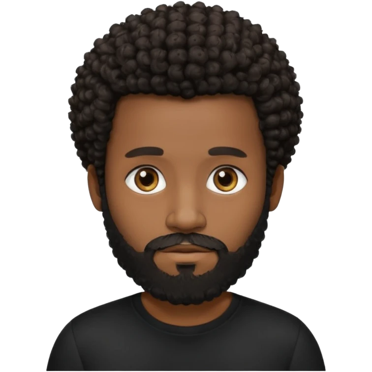 Dark brown skin man with beard and a tiny curly  Afro fade with dark dark brown eyes  emoji