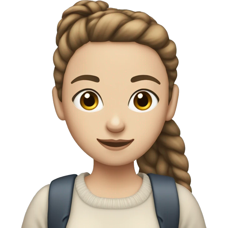 caucasian white IT girl student, holding laptop, blue eyes, brown hair ponytail wearing a thick sweater emoji