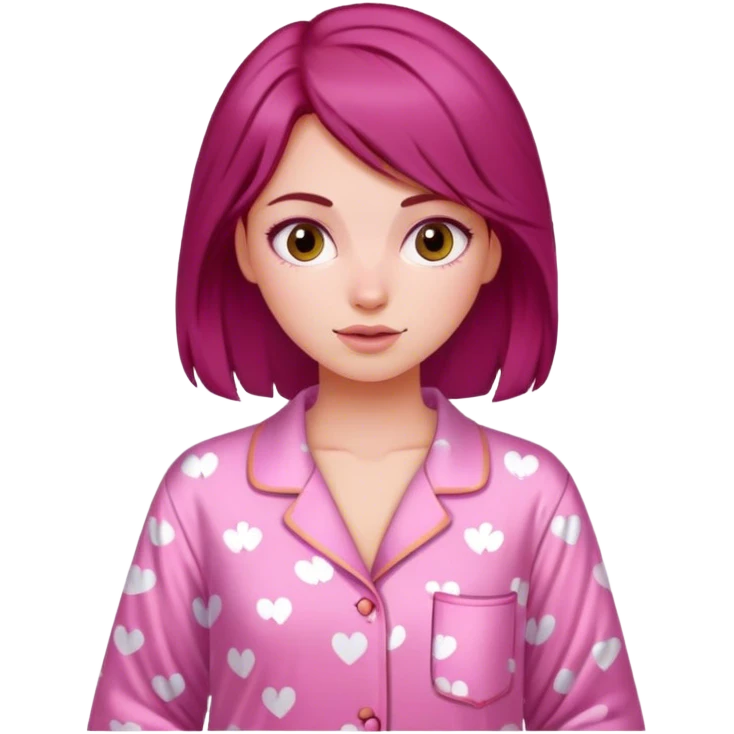 A beautiful, burgundy haired girl wearing pink pajamas emoji
