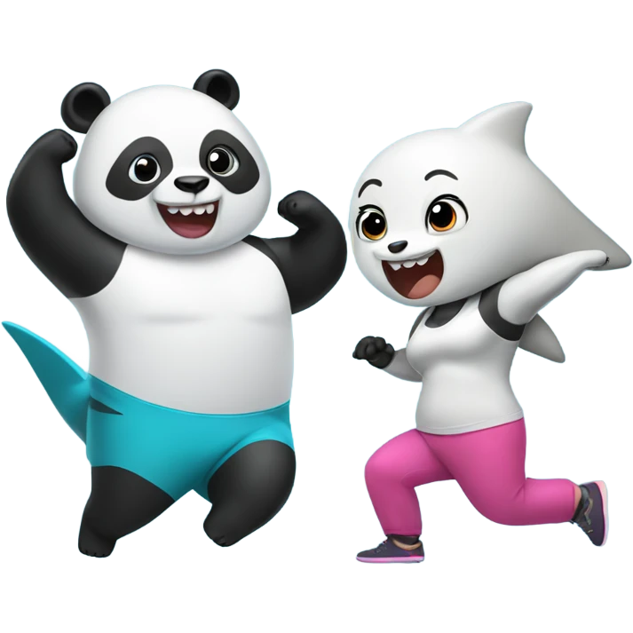 Fitness Panda and shark dancing  emoji