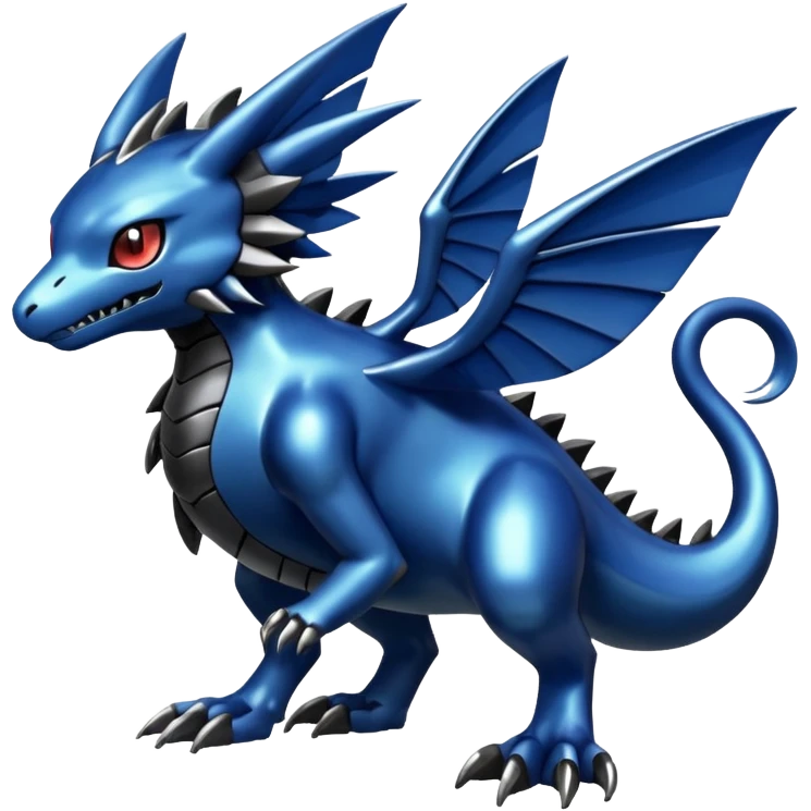 Dusky Glossy Oil-Sheen Blackened Blue Pokémon-Fakémon-Digimon-Creature, (full body) emoji