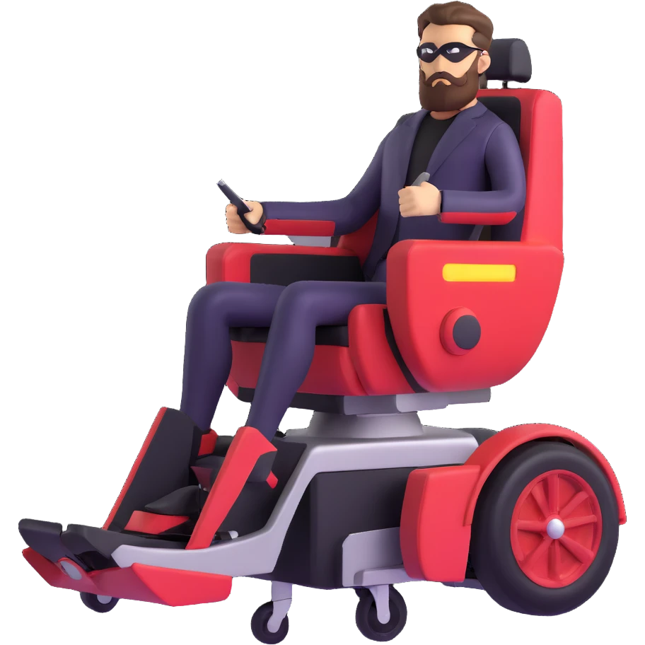 sleek superhero vehicle with hairy exterior, beard-fiber wheels, barber chair cockpit emoji