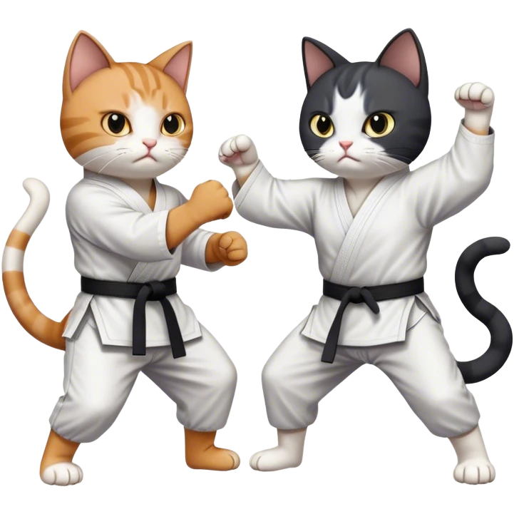 Black and white cat karate fighting a grey and white cat emoji