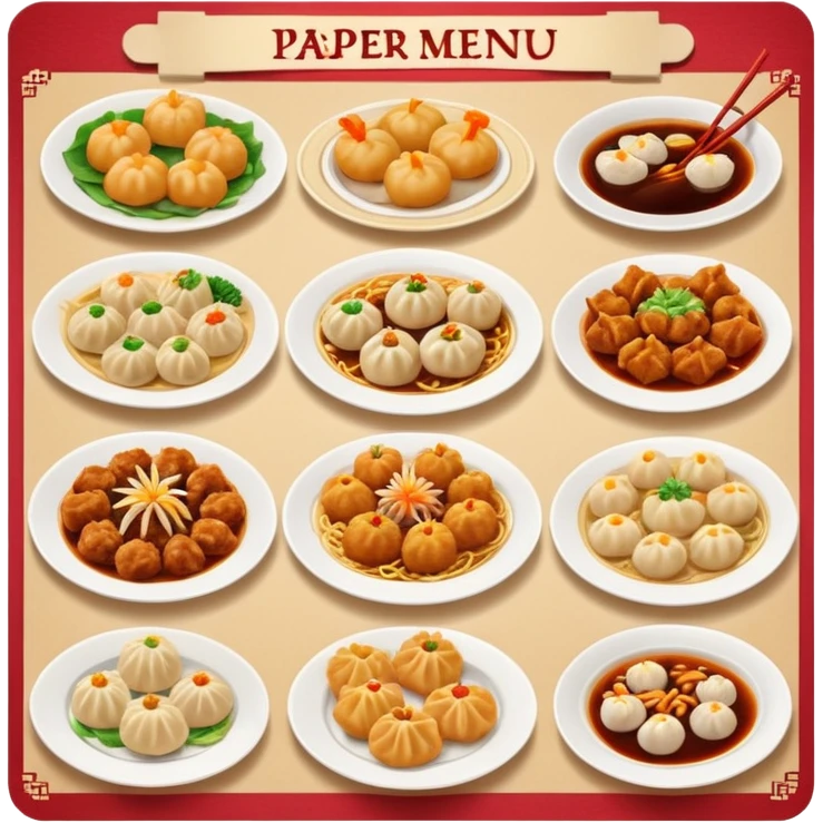 Paper menu with Chinese dishes emoji
