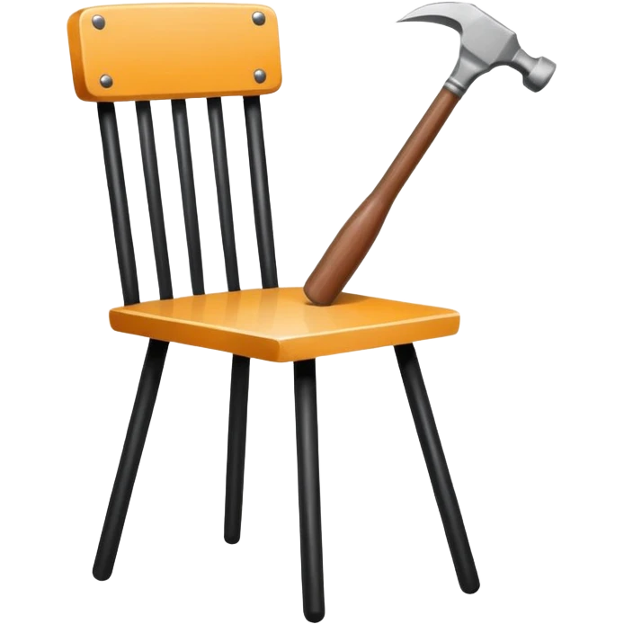 Minimalistic flat vector icon, iOS style, thin black contour on white background. Chair with hammer and paintbrush. No text, no shadows emoji