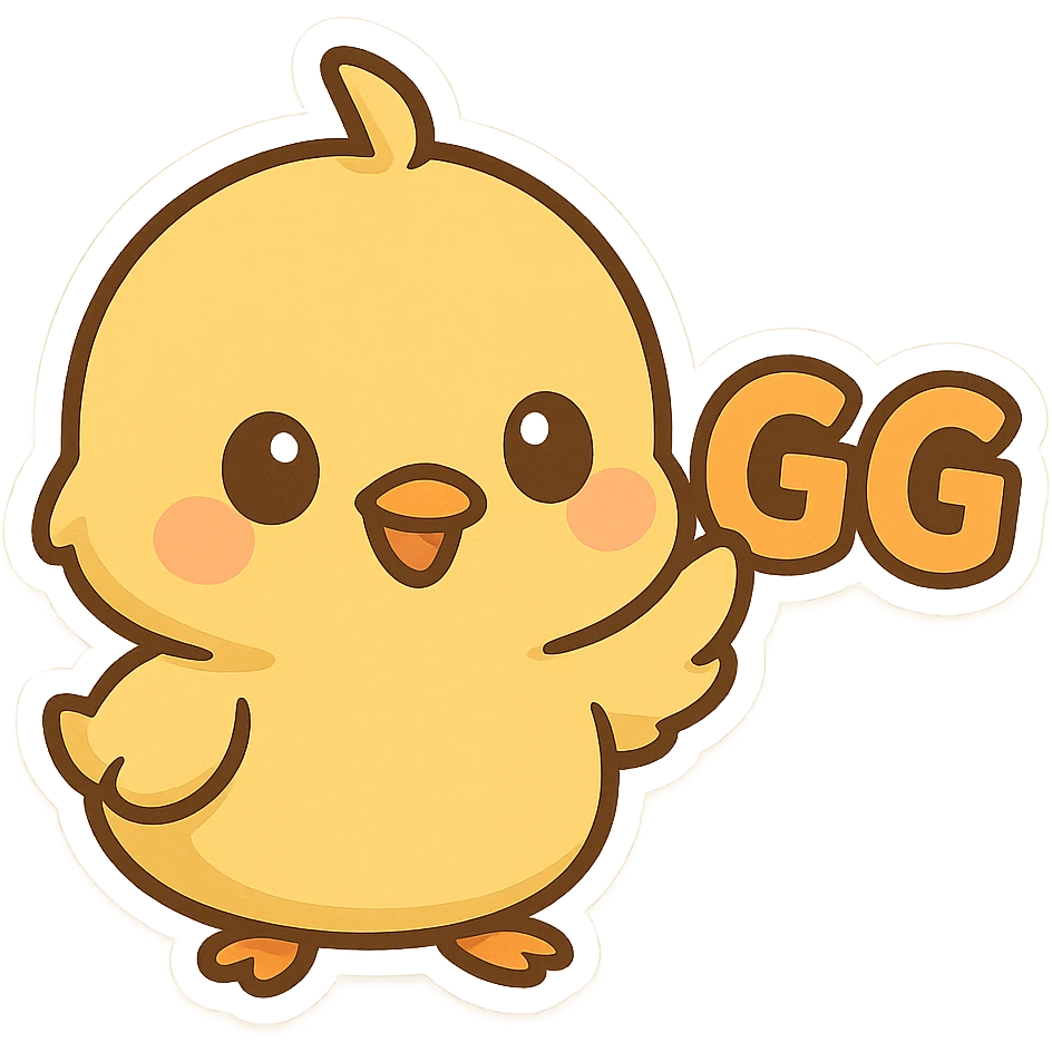 cute chick with the letters GG, playful and friendly, suitable for an icon or sticker emoji