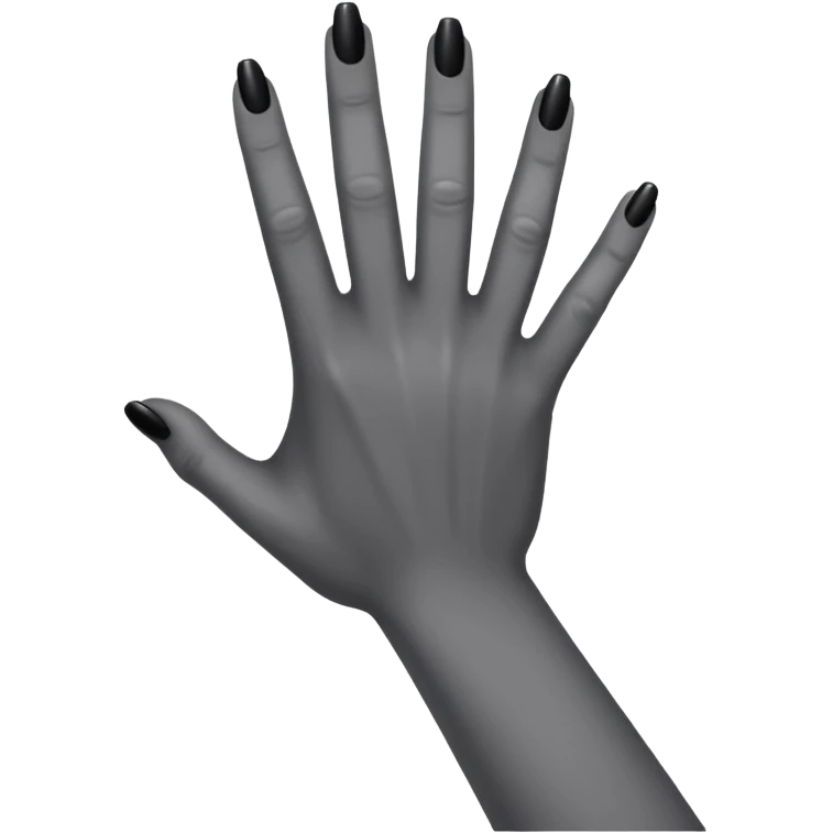 back view of a grey colored arm and hand reaching out with black nails emoji