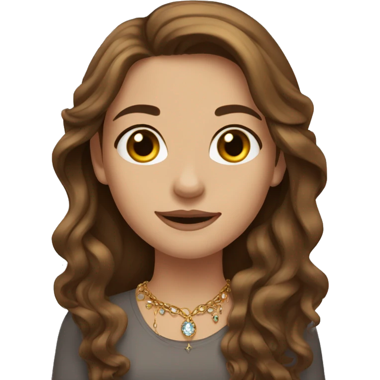 brown-haired girl with jewelry with long brown hair emoji