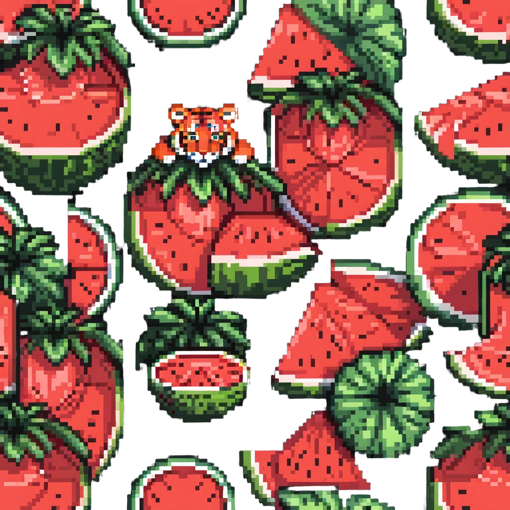 tiger hiding behind watermelon emoji