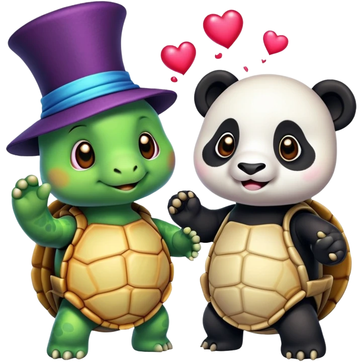 generate a emoji of a turtle and a panda dressed as magic fighting characters emoji