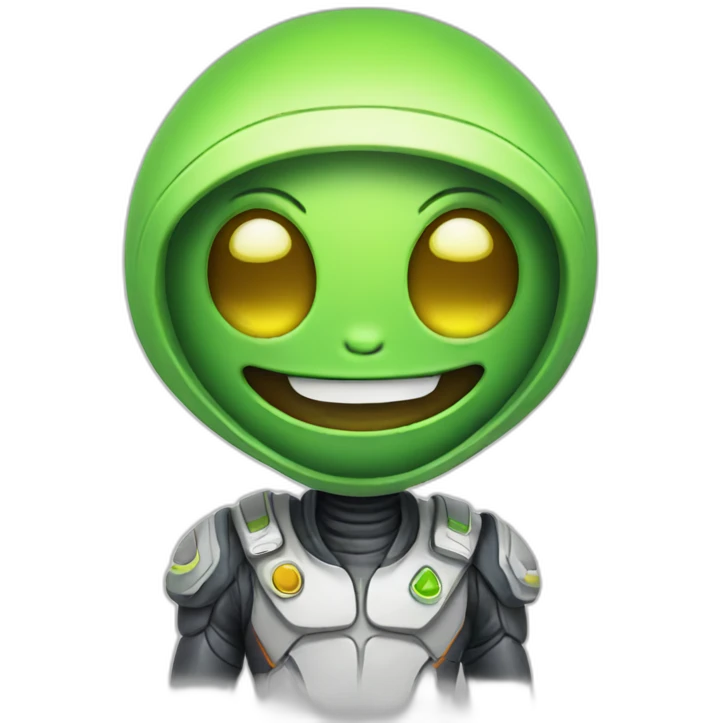 A space alien with a big smile and a peace sign emoji