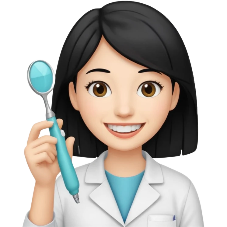 estudiante mujer de odontología con el cabello negro con un explorador  emoji