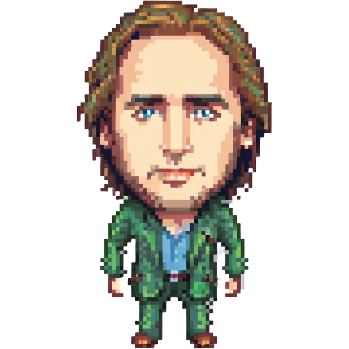 Nicholas Cage classic movie pose, pixelated, simple background emoji