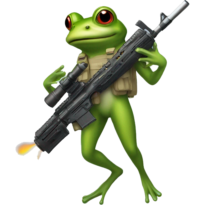 A frog with a ar 15 in a rocket  emoji