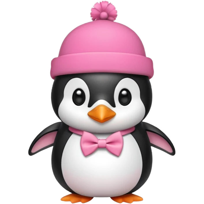Pink cute Penguin wear cute bow tie in its hat emoji