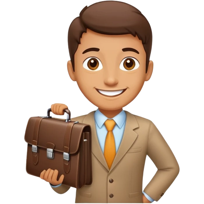 happy smiling office worker with a briefcase, cheerful face emoji