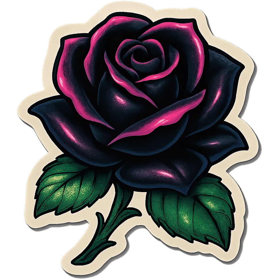 gothic rose, black petals with pink highlights emoji