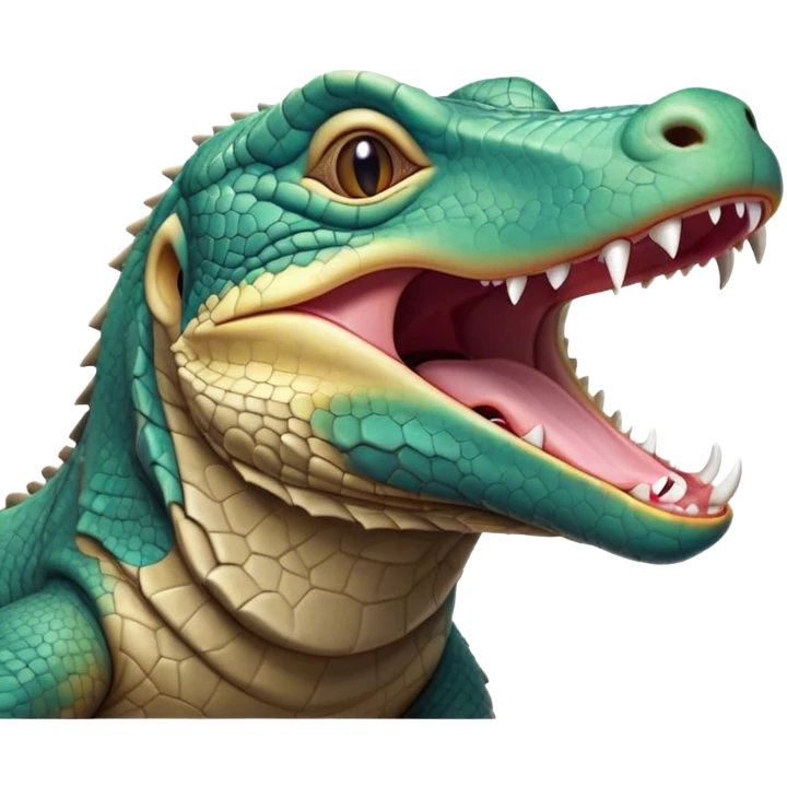 Cinematic Cute Yawning Komodo Dragon Lizard Portrait Emoji, Head slightly angled in a dramatic, wide-open yawn, showcasing rugged, textured scales and sleepy, half-closed eyes, Simplified yet irresistibly adorable features, highly detailed, glowing with a soft, cozy glow, high shine, relaxed yet expressive, stylized with a hint of whimsical wildness, soft glowing outline, capturing the essence of a drowsy yet endearing reptile that appears ready to stretch out for a nap! emoji