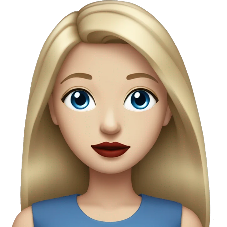 Girl with straight dark blonde hair and blue eyes with red lipstick and eyeliner emoji