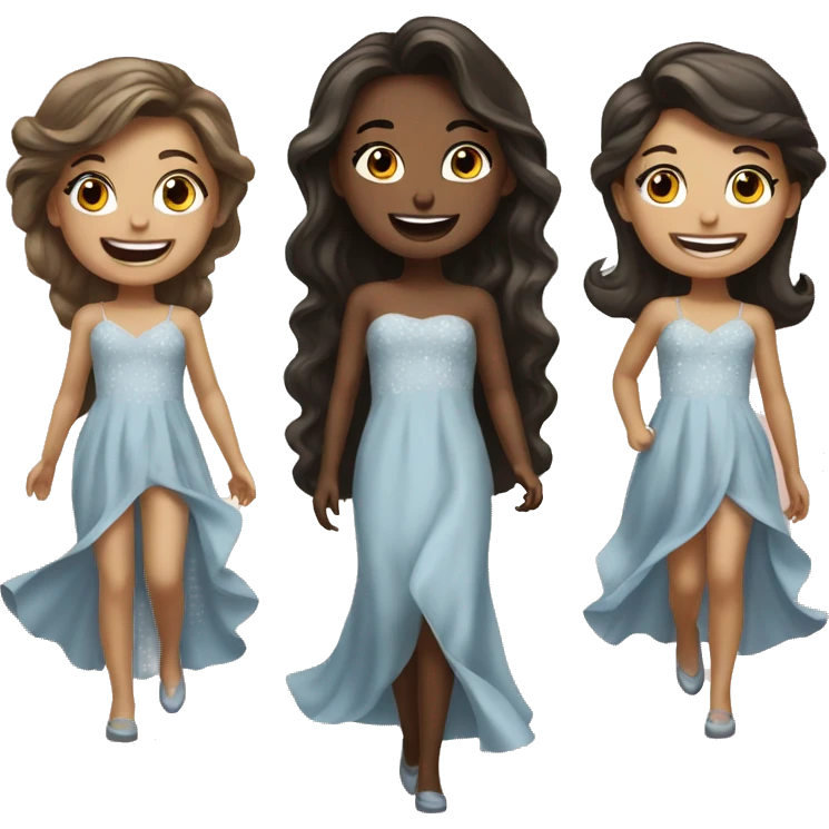 happy girls in elegant dresses emoji