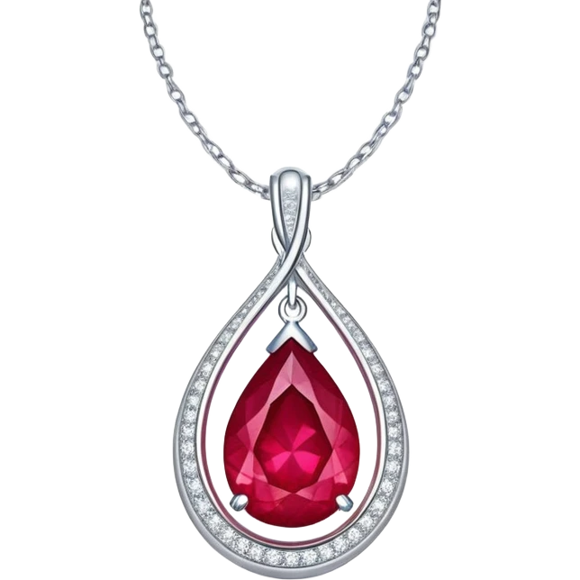 teardrop ruby pendant with silver chain, glowing cosmic embryo inside, swirling stardust emoji