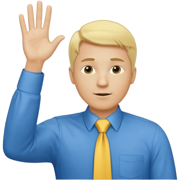 consulting man with hand with white skin and blonde hair with blue shirt and yellow tie emoji