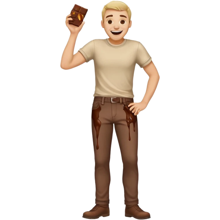 Man laughing with chocolate stain on pants  emoji