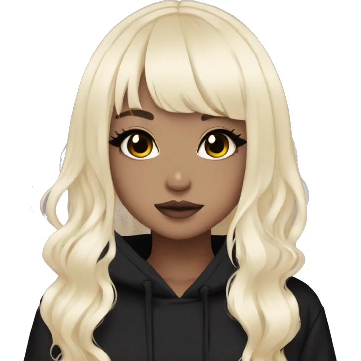 hime gyaru girl, black hair with bleach blonde sections, dark makeup, black hoodie emoji