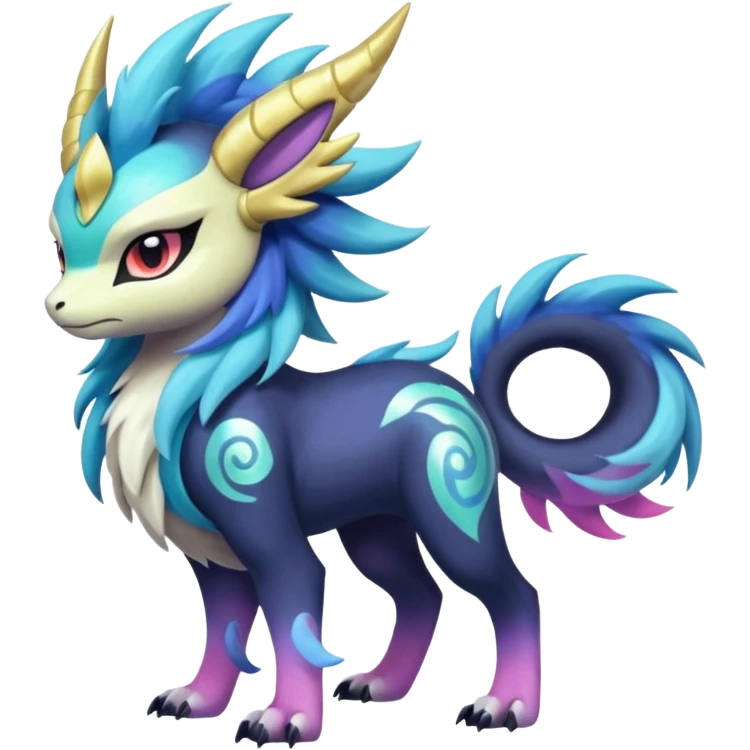 Shiny Sunny furry neon colorful scaly painted Asian pastel-gradient Absol-Meloetta-Solgaleo-Luxray-Suicune-fusion emoji