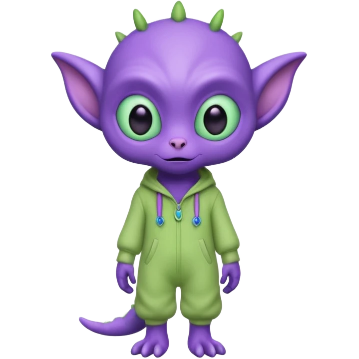 full body cute peacefull alien furry with 2 legs and eye stalks stands upright and looks intelligent ...wears clothing. not green..looks happy and cudly... doesnt have eyes on face, there is a stalk coming from top of head with a single large eye emoji
