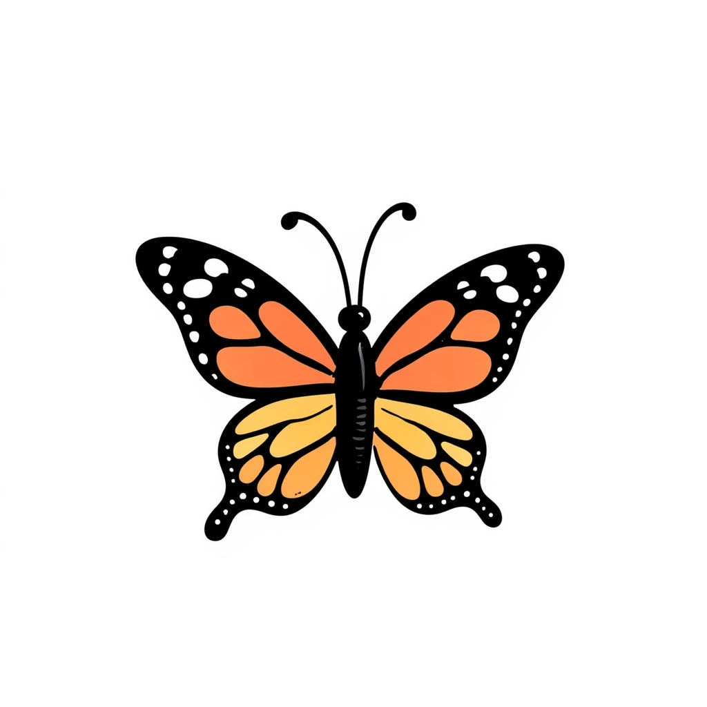 colorful butterfly, crayon style, playful and simple, isolated on white background, centered emoji