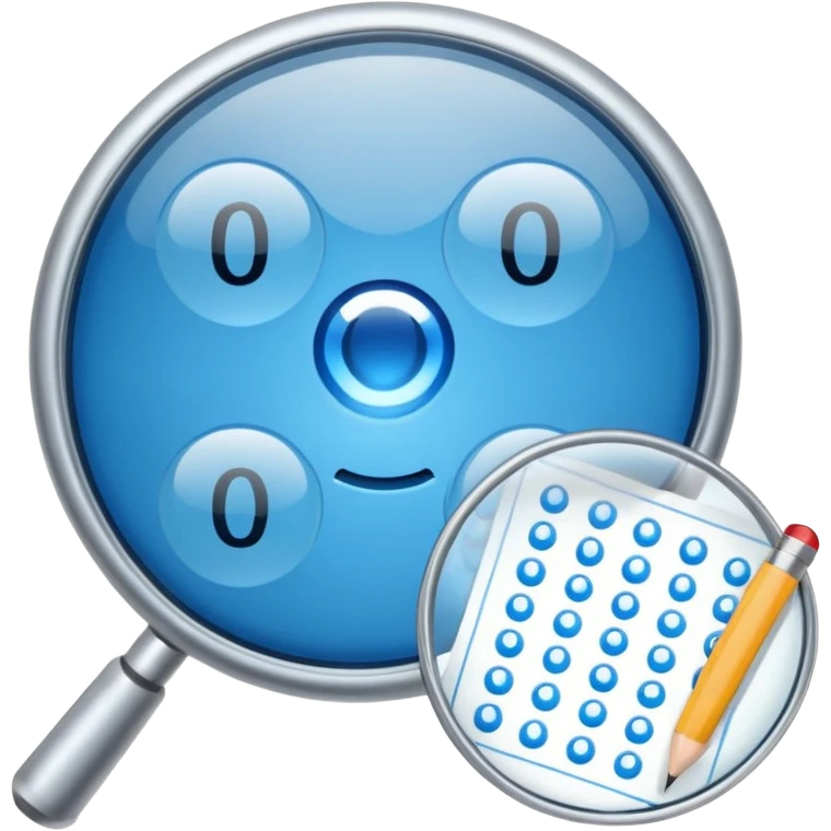  lente di ingrandimento foglio con scritte a risposte multiple blu senza faccia emoji
