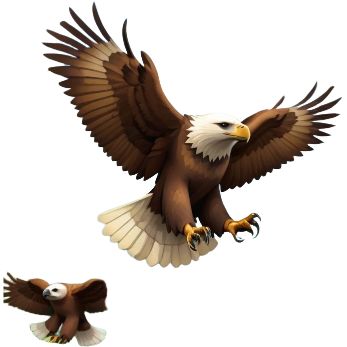 Collage of wild animals: a majestic bear in a lush green forest, a soaring eagle in the sky. A vibrant and detailed nature scene, capturing the beauty of wildlife. Transparent background. emoji