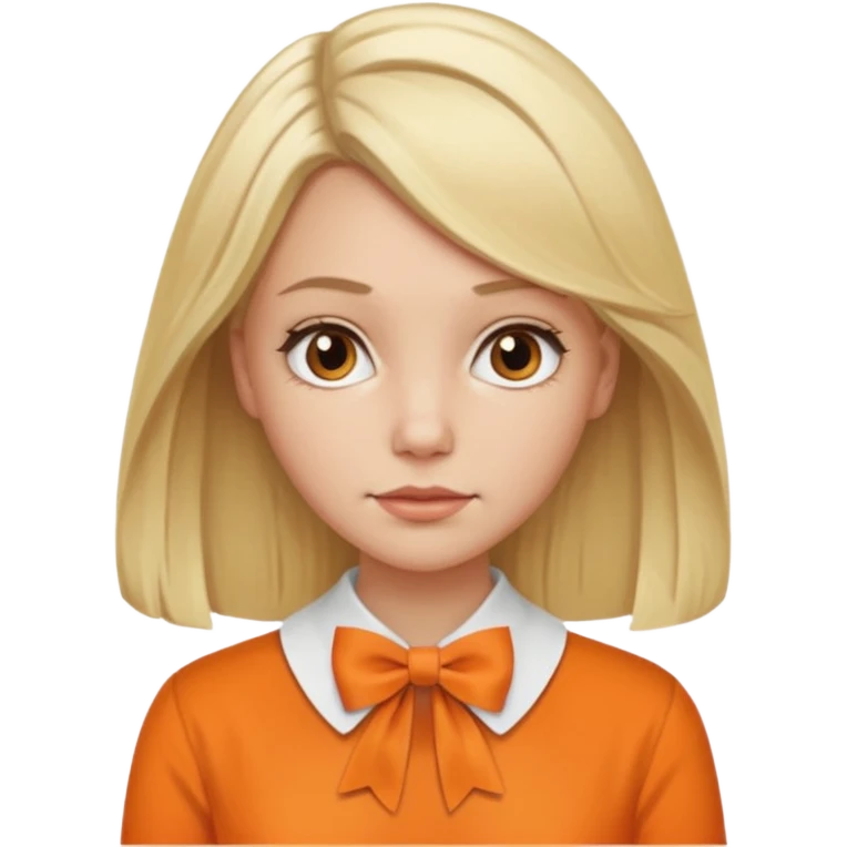 longer blond hair not smiling woman with orange blouse bow collar emoji