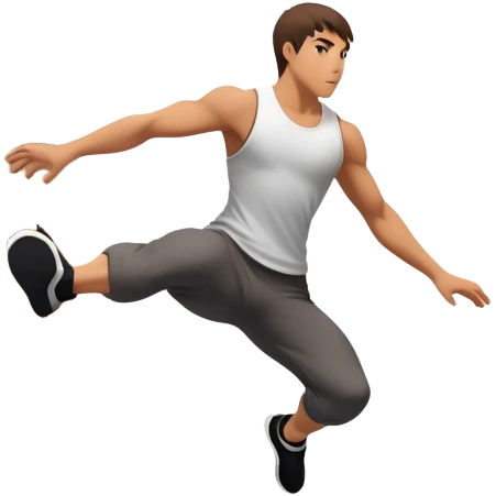 A person performing a parkour move, leaping between buildings or scaling a wall with agility and precision. The scene captures dynamic motion, showcasing strength, flexibility, and the thrill of urban acrobatics against an urban cityscape backdrop. emoji