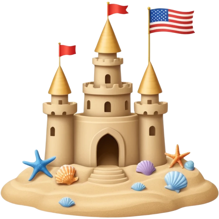 Decorated sand castle – seashells and a tiny flag on top emoji